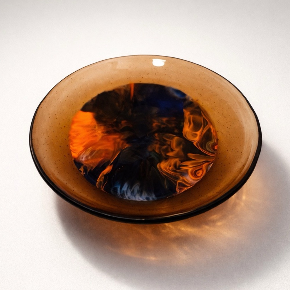 STUNNING MID-CENTURY MODERN FUSED GLASS PLATE‎ WITH NEON ART DESIGN